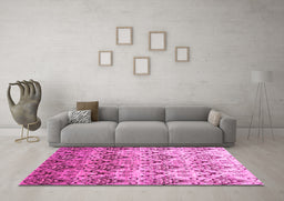 Machine Washable Abstract Pink Contemporary Rug in a Living Room, wshcon331pnk