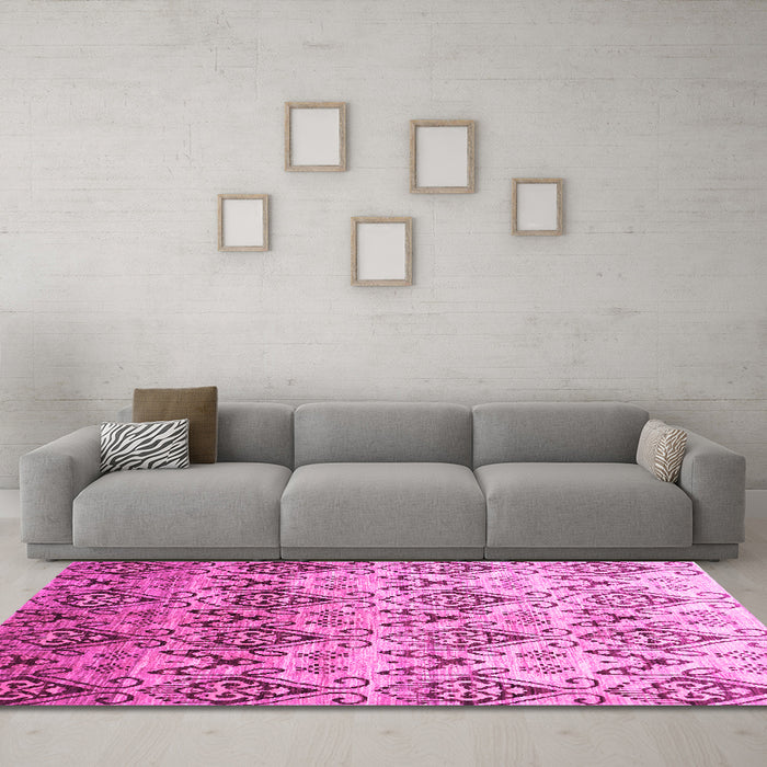 Machine Washable Abstract Pink Contemporary Rug in a Living Room, wshcon331pnk