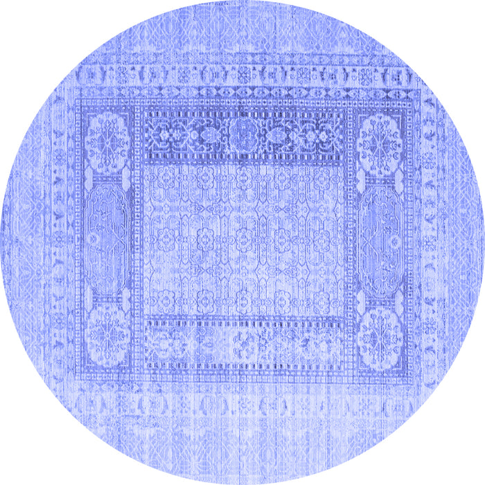 Round Machine Washable Abstract Blue Contemporary Rug, wshcon332blu