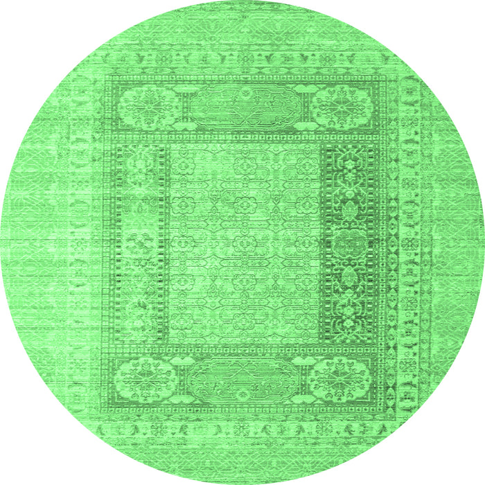 Round Machine Washable Abstract Emerald Green Contemporary Area Rugs, wshcon332emgrn