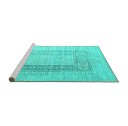 Sideview of Machine Washable Abstract Turquoise Contemporary Area Rugs, wshcon332turq