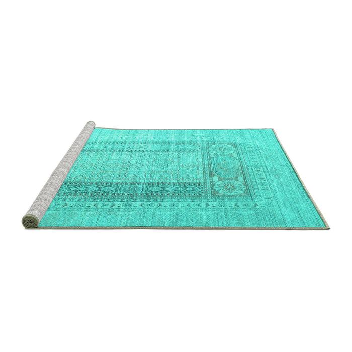 Sideview of Machine Washable Abstract Turquoise Contemporary Area Rugs, wshcon332turq