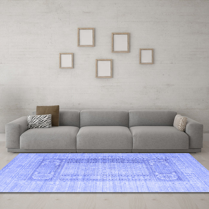 Machine Washable Abstract Blue Contemporary Rug in a Living Room, wshcon332blu