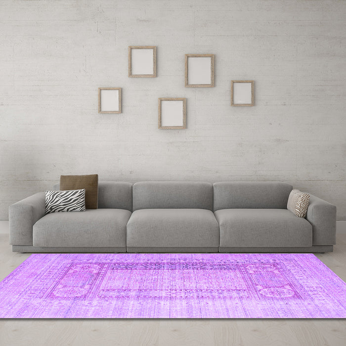 Machine Washable Abstract Purple Contemporary Area Rugs in a Living Room, wshcon332pur