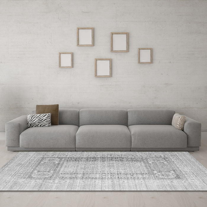 Machine Washable Abstract Gray Contemporary Rug in a Living Room,, wshcon332gry