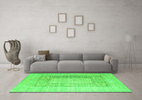 Machine Washable Abstract Green Contemporary Rug, wshcon332grn