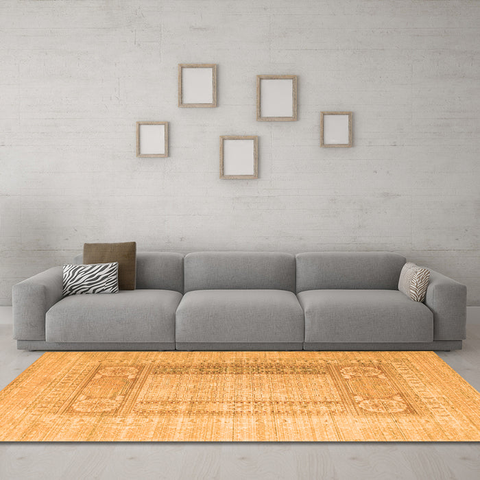 Machine Washable Abstract Orange Contemporary Area Rugs in a Living Room, wshcon332org