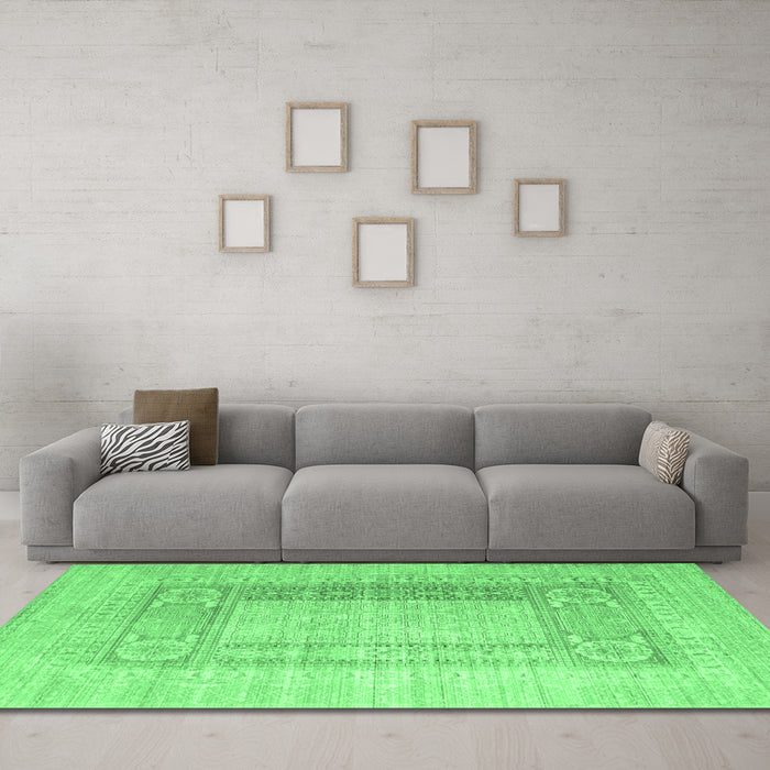 Machine Washable Abstract Emerald Green Contemporary Area Rugs in a Living Room,, wshcon332emgrn