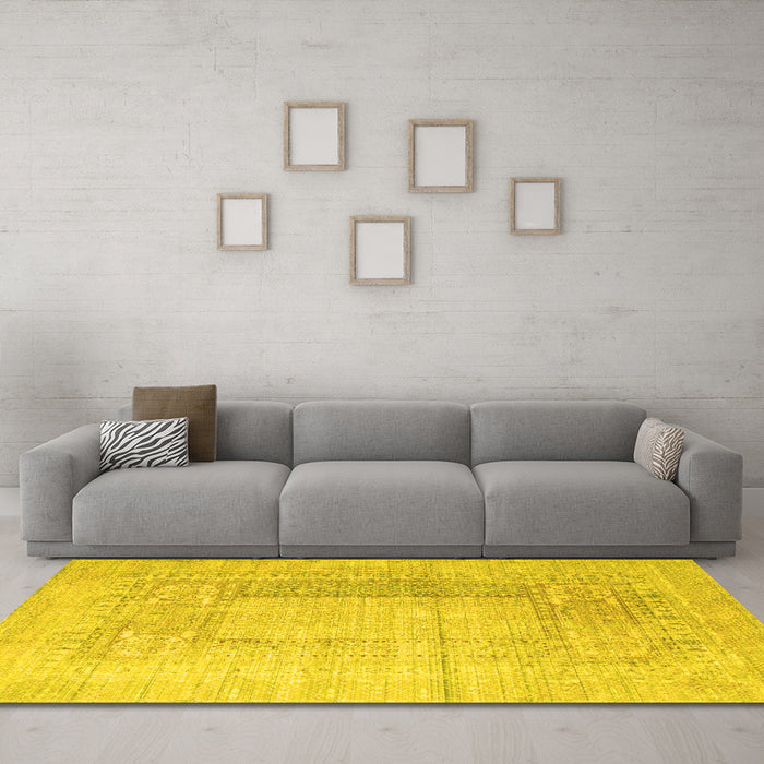Machine Washable Abstract Yellow Contemporary Rug in a Living Room, wshcon333yw