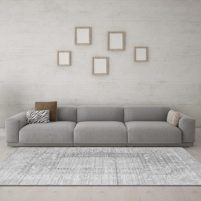 Machine Washable Abstract Gray Contemporary Rug in a Living Room,, wshcon333gry