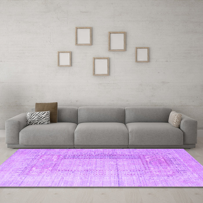 Machine Washable Abstract Purple Contemporary Area Rugs in a Living Room, wshcon333pur