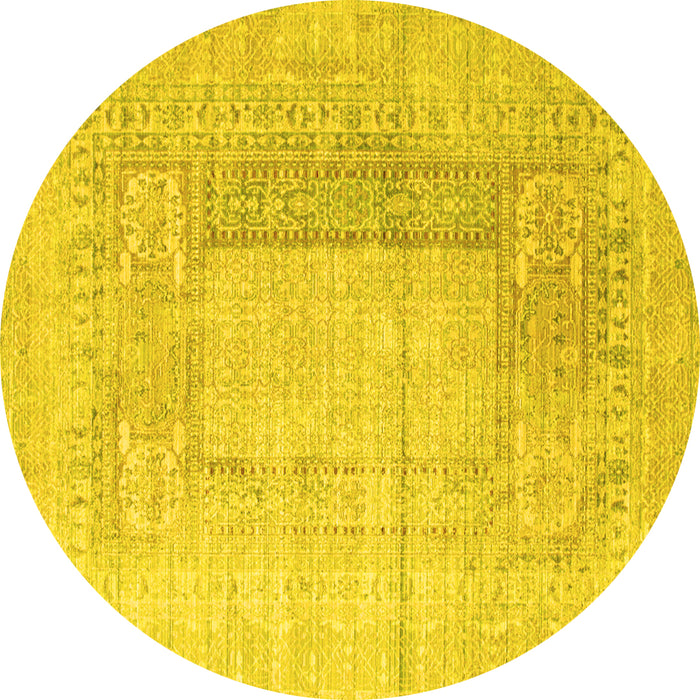Round Abstract Yellow Contemporary Rug, con333yw
