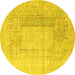 Round Abstract Yellow Contemporary Rug, con333yw