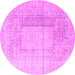 Round Machine Washable Abstract Pink Contemporary Rug, wshcon333pnk