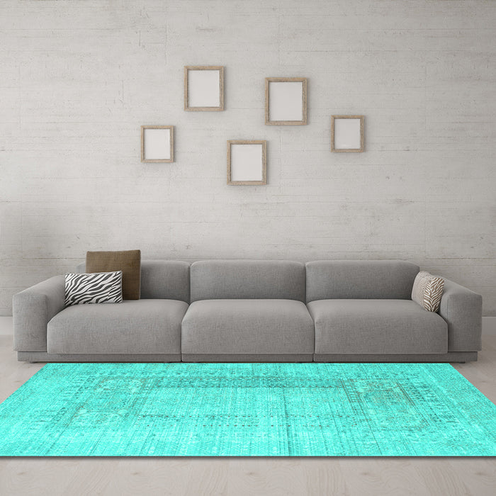 Machine Washable Abstract Turquoise Contemporary Area Rugs in a Living Room,, wshcon333turq