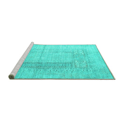 Sideview of Machine Washable Abstract Turquoise Contemporary Area Rugs, wshcon333turq