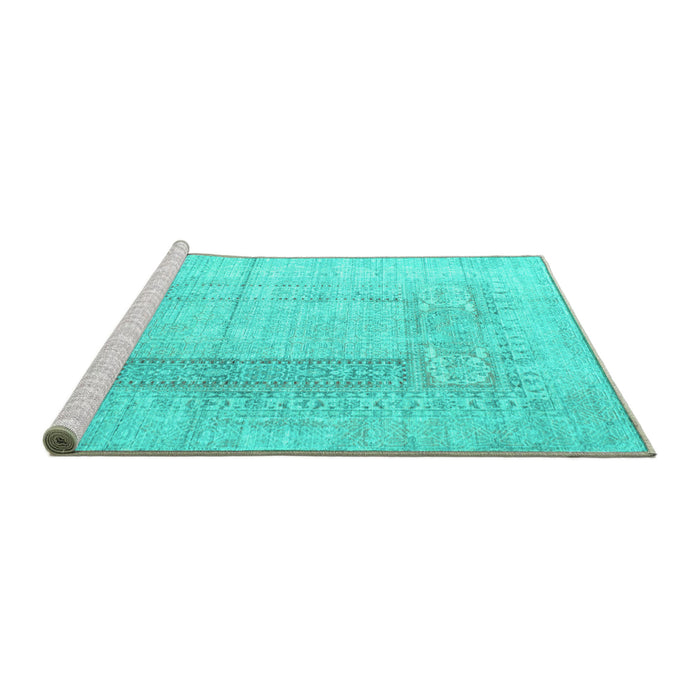 Sideview of Machine Washable Abstract Turquoise Contemporary Area Rugs, wshcon333turq
