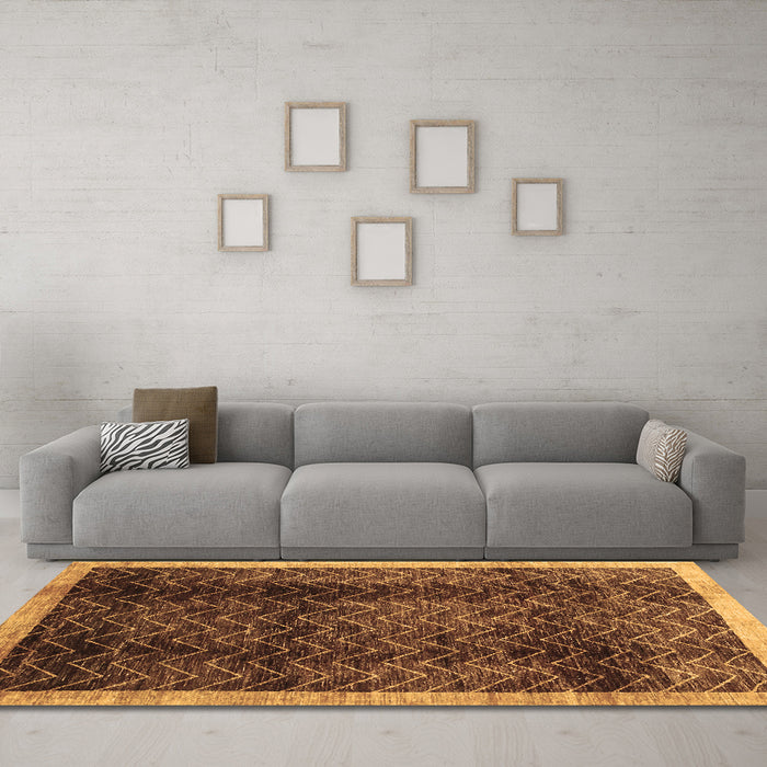 Machine Washable Abstract Brown Contemporary Rug in a Living Room,, wshcon334brn