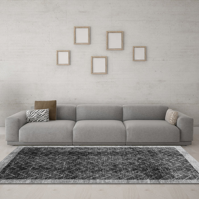 Machine Washable Abstract Gray Contemporary Rug in a Living Room,, wshcon334gry