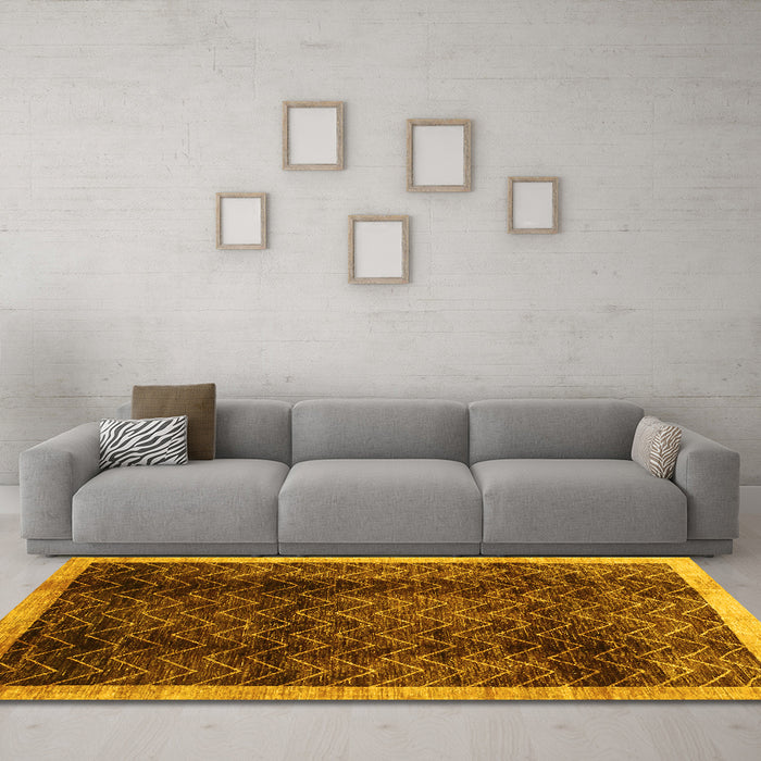Machine Washable Abstract Yellow Contemporary Rug in a Living Room, wshcon334yw