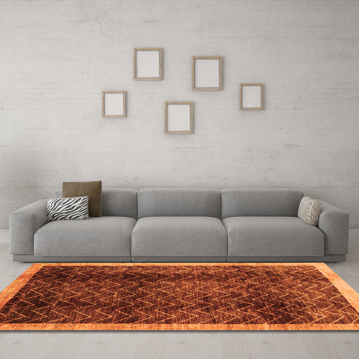 Machine Washable Abstract Orange Contemporary Area Rugs in a Living Room, wshcon334org