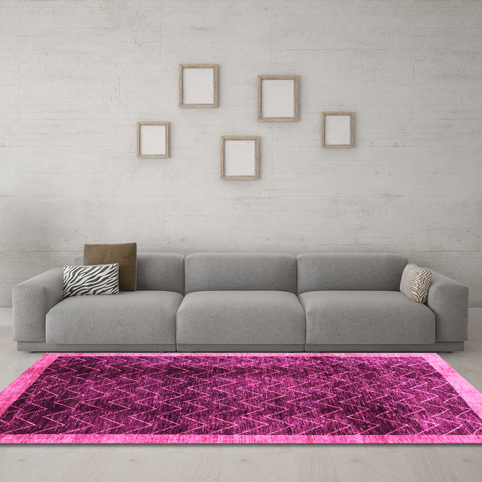 Machine Washable Abstract Pink Contemporary Rug in a Living Room, wshcon334pnk