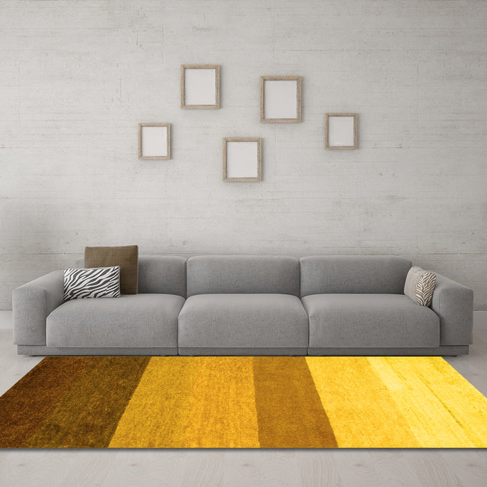 Machine Washable Abstract Yellow Contemporary Rug in a Living Room, wshcon336yw
