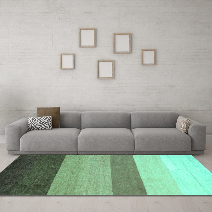 Machine Washable Abstract Turquoise Contemporary Area Rugs in a Living Room,, wshcon336turq