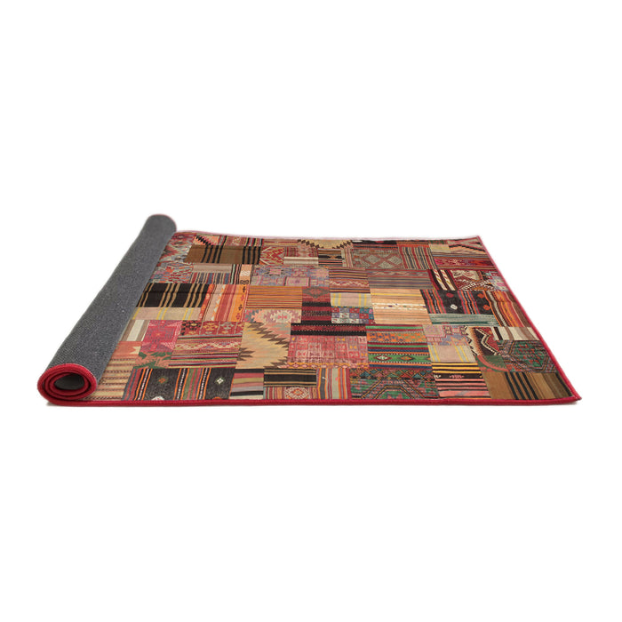 Thickness of Contemporary Fire Brick Red Patchwork Rug, con337