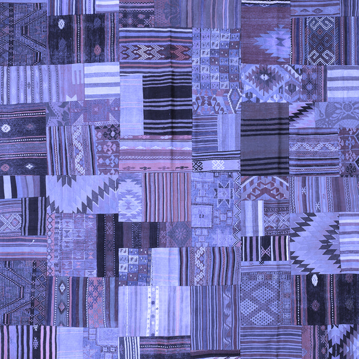 Machine Washable Patchwork Blue Transitional Rug, wshcon337blu