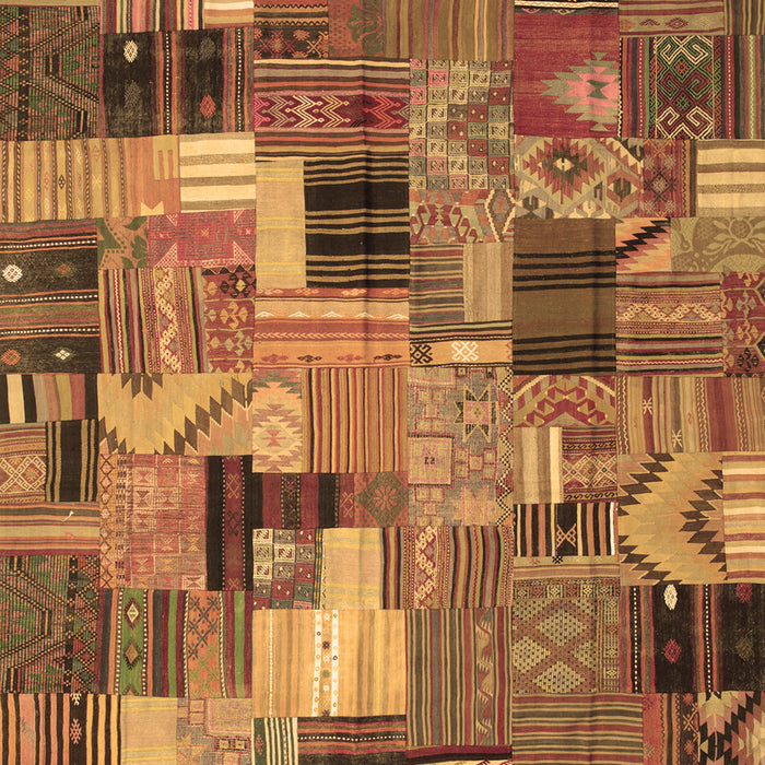 Machine Washable Patchwork Brown Transitional Rug, wshcon337brn