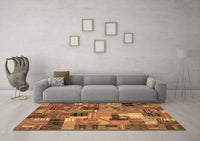 Machine Washable Patchwork Brown Transitional Rug, wshcon337brn