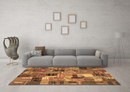 Machine Washable Patchwork Brown Transitional Rug in a Living Room,, wshcon337brn