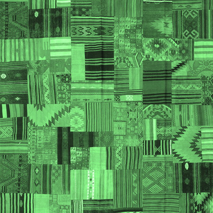 Machine Washable Patchwork Emerald Green Transitional Area Rugs, wshcon337emgrn