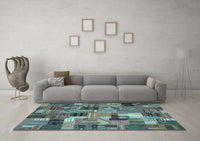 Machine Washable Patchwork Light Blue Transitional Rug, wshcon337lblu