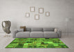 Machine Washable Patchwork Green Transitional Area Rugs in a Living Room,, wshcon337grn