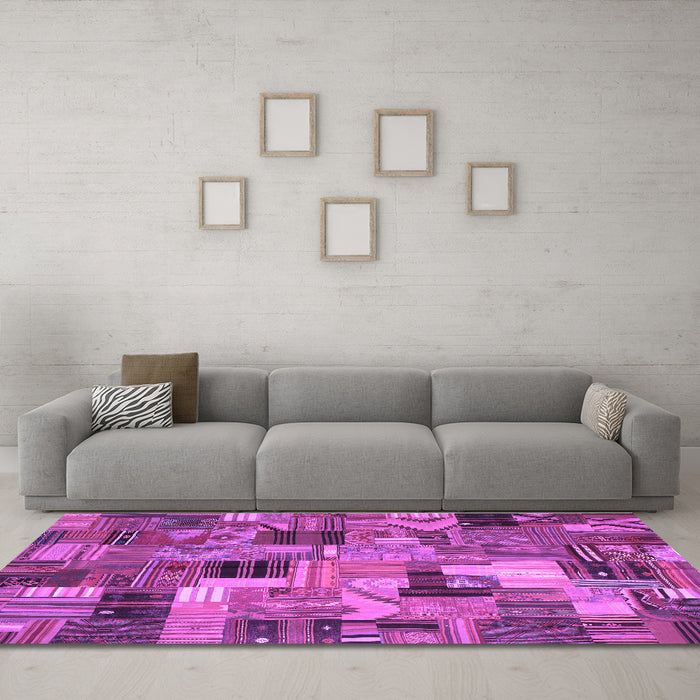 Machine Washable Patchwork Purple Transitional Area Rugs in a Living Room, wshcon337pur