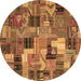 Round Patchwork Brown Transitional Rug, con337brn