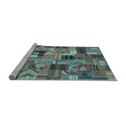 Sideview of Machine Washable Patchwork Light Blue Transitional Rug, wshcon337lblu