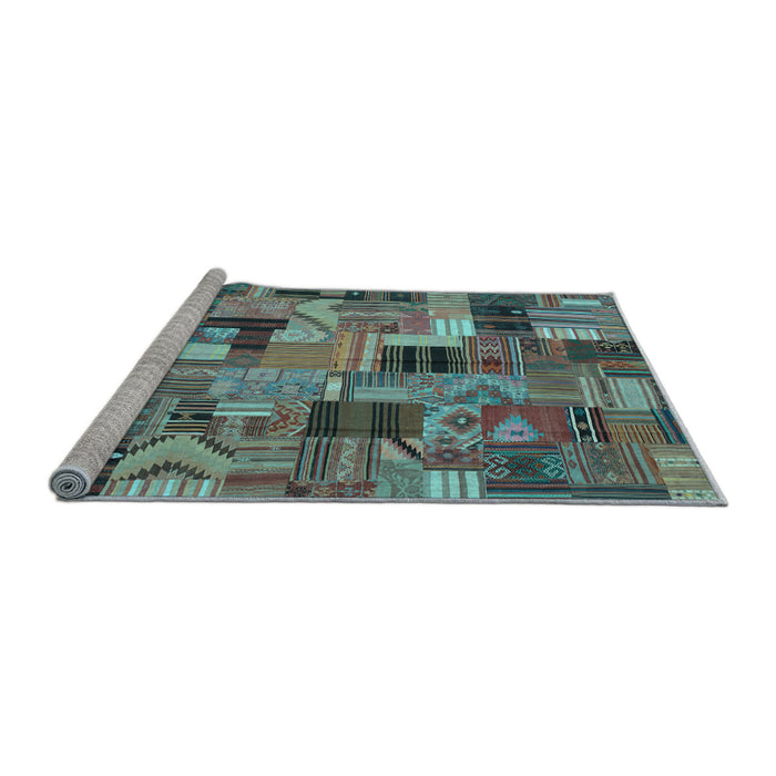 Sideview of Machine Washable Patchwork Light Blue Transitional Rug, wshcon337lblu