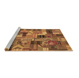 Sideview of Machine Washable Patchwork Brown Transitional Rug, wshcon337brn