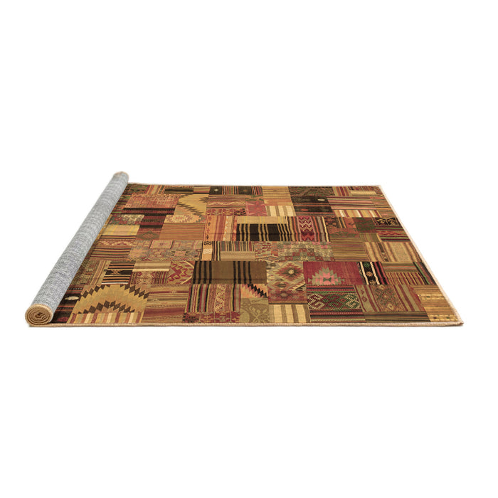 Sideview of Machine Washable Patchwork Brown Transitional Rug, wshcon337brn
