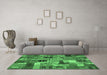 Machine Washable Patchwork Emerald Green Transitional Area Rugs in a Living Room,, wshcon337emgrn