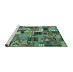 Sideview of Machine Washable Patchwork Turquoise Transitional Area Rugs, wshcon337turq