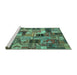 Sideview of Machine Washable Patchwork Turquoise Transitional Area Rugs, wshcon337turq