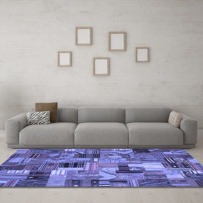 Machine Washable Patchwork Blue Transitional Rug in a Living Room, wshcon337blu