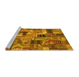 Sideview of Machine Washable Patchwork Yellow Transitional Rug, wshcon337yw