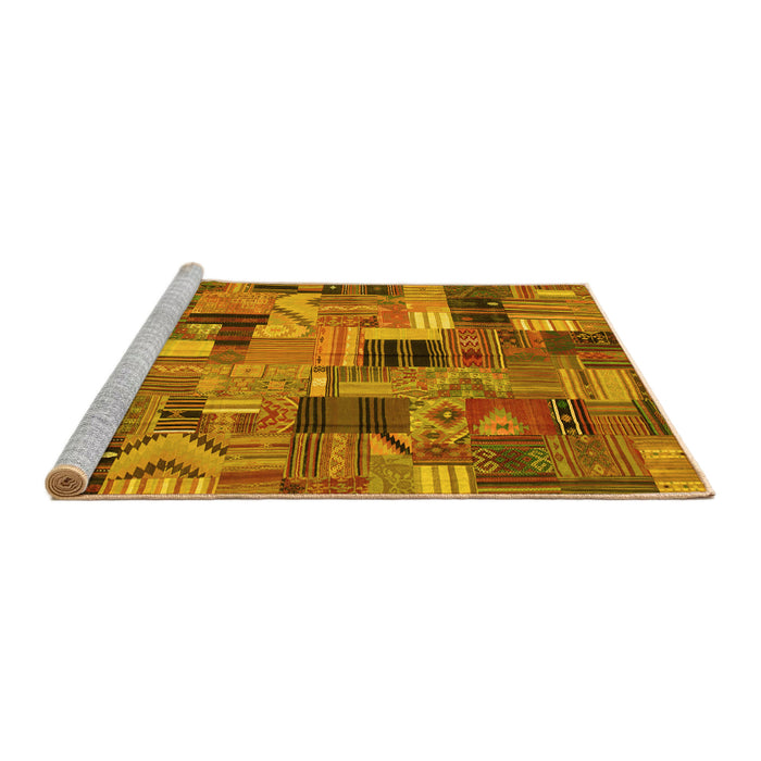 Sideview of Machine Washable Patchwork Yellow Transitional Rug, wshcon337yw