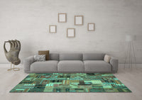 Machine Washable Patchwork Turquoise Transitional Rug, wshcon337turq