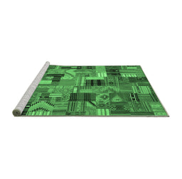 Sideview of Machine Washable Patchwork Emerald Green Transitional Area Rugs, wshcon337emgrn